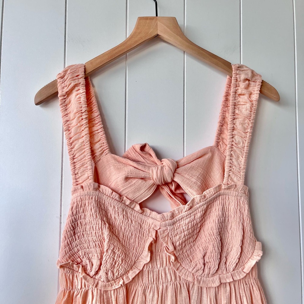Free People dress mini cotton linen beach summer spring bow - Picture 4 of 7